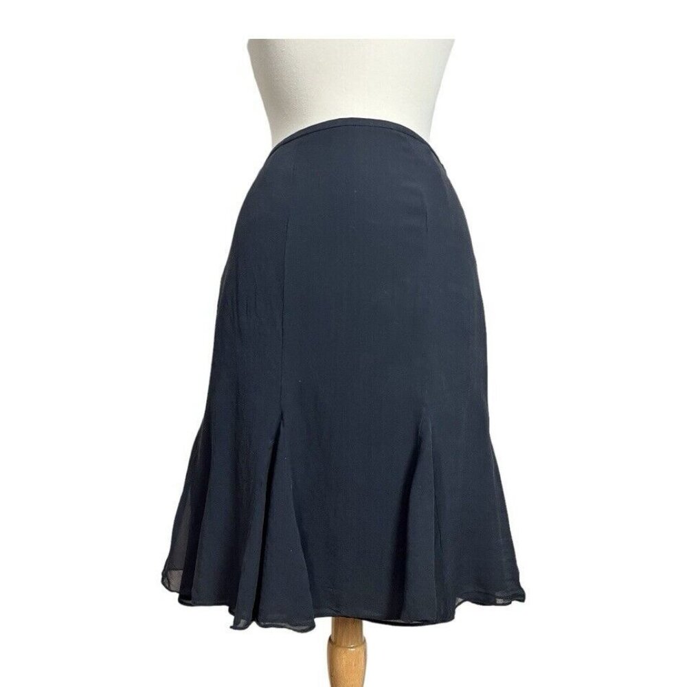 Bloomingdales Silk Skirt 8 Petite Black Lined Ruffle Pleat Flare Chiffon